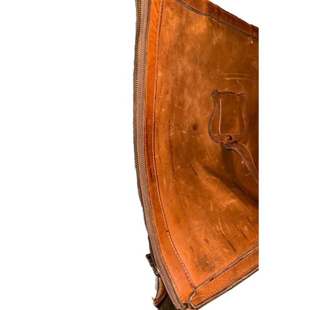 Leather Tote Laptop Bag Genuine Leather Top Handles Zippers Expandable Brown 15" - Picture 9 of 16